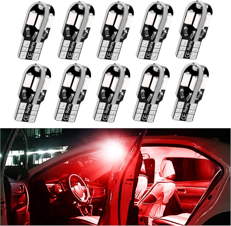Stacool 10PCS T10 Interior Car Lights,12V Super Bright T10 LED Bulb for Map Lights,Reading Lights,License Plate Lights,Universal 5630 8SMD Car LED Lights Car Accessories for Most Cars (Red) - Image 1